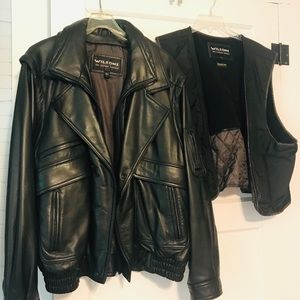Leather Riding Motorcycle Jacket with Liner